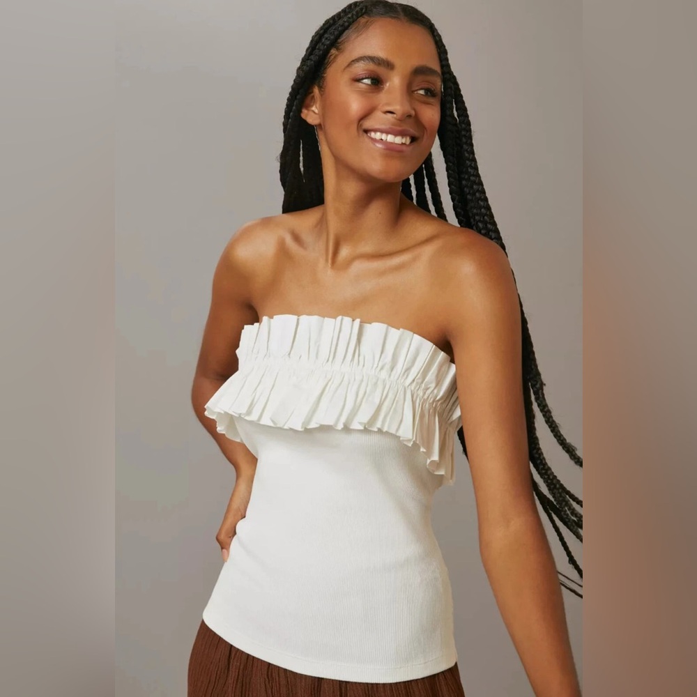 Anthropologie NEW Maeve Poplin Ruffle Tube Top - XL